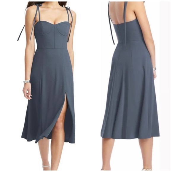 Vivian Diamond Dresses & Skirts - NWT Vivian Diamond Fit & Flare Gray Midi Dress with Tie Straps Bustier & Slit 14